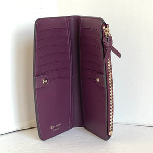 Kate Spade Knott Bifold Slim Wallet Womens Cherry Burgundy Leather Zip Snap