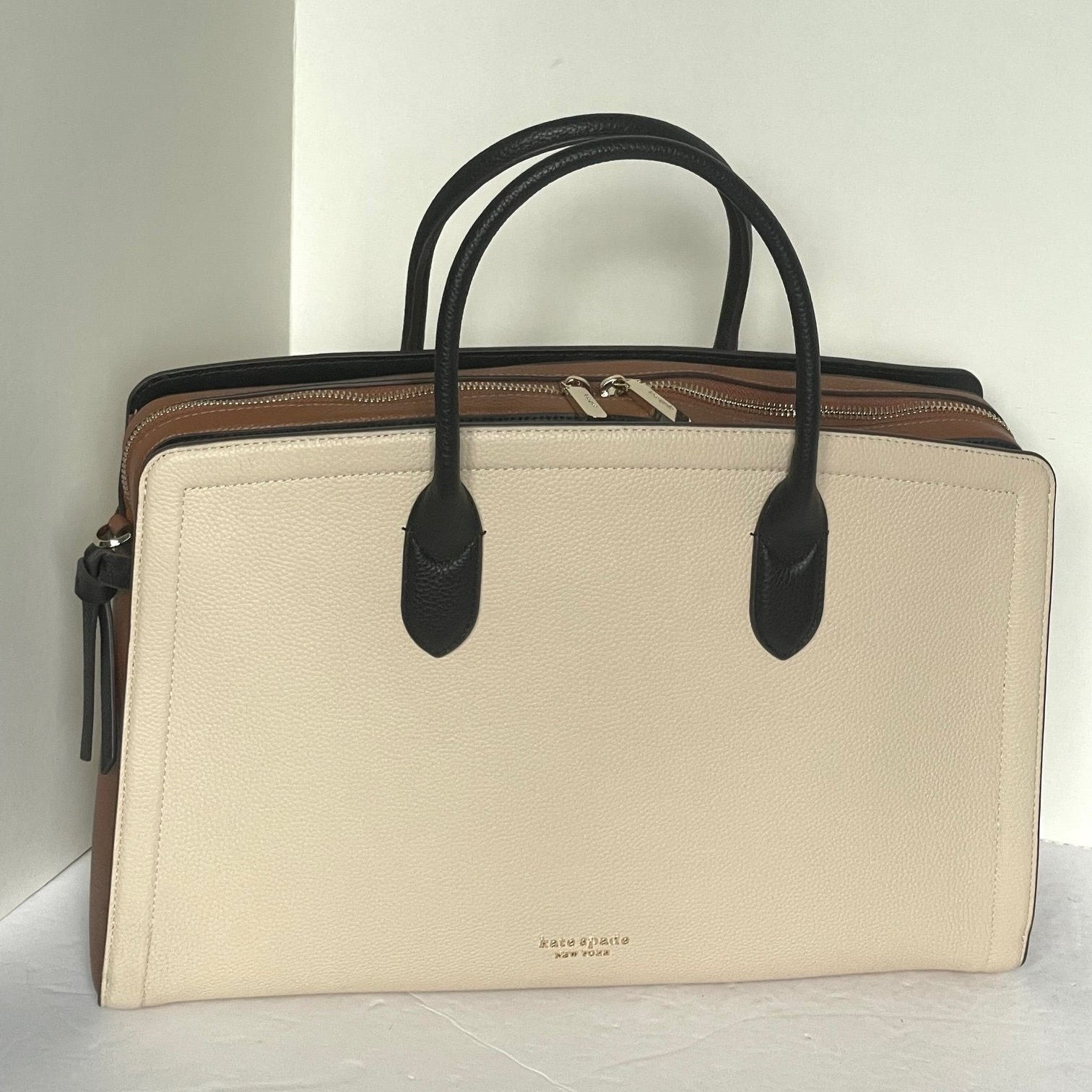 Kate Spade Knott Commuter Colorblock Laptop Bag Large Cream Leather Crossbody