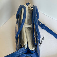 Load image into Gallery viewer, Kate Spade Knott Striped Medium Crossbody Satchel Blue Straw Leather Shoulder Bag