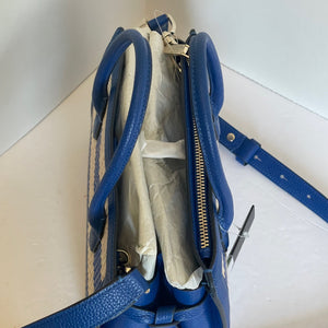 Kate Spade Knott Striped Medium Crossbody Satchel Blue Straw Leather Shoulder Bag