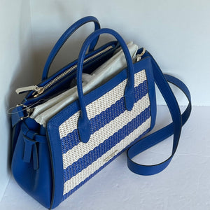 Kate Spade Knott Striped Medium Crossbody Satchel Blue Straw Leather Shoulder Bag