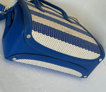 Load image into Gallery viewer, Kate Spade Knott Striped Medium Crossbody Satchel Blue Straw Leather Shoulder Bag