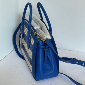 Kate Spade Knott Striped Medium Crossbody Satchel Blue Straw Leather Shoulder Bag