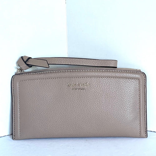 Kate Spade Knott Wristlet Cardholder Womens Tan Leather Wallet Kraft Paper