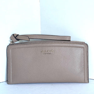 Kate Spade Knott Wristlet Cardholder Womens Tan Leather Wallet Kraft Paper