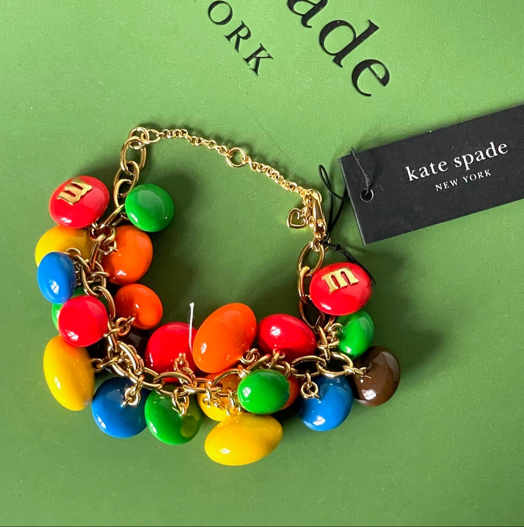 Kate Spade M&M Statement Bracelet Rainbow Gold Novelty Candy Gift Box