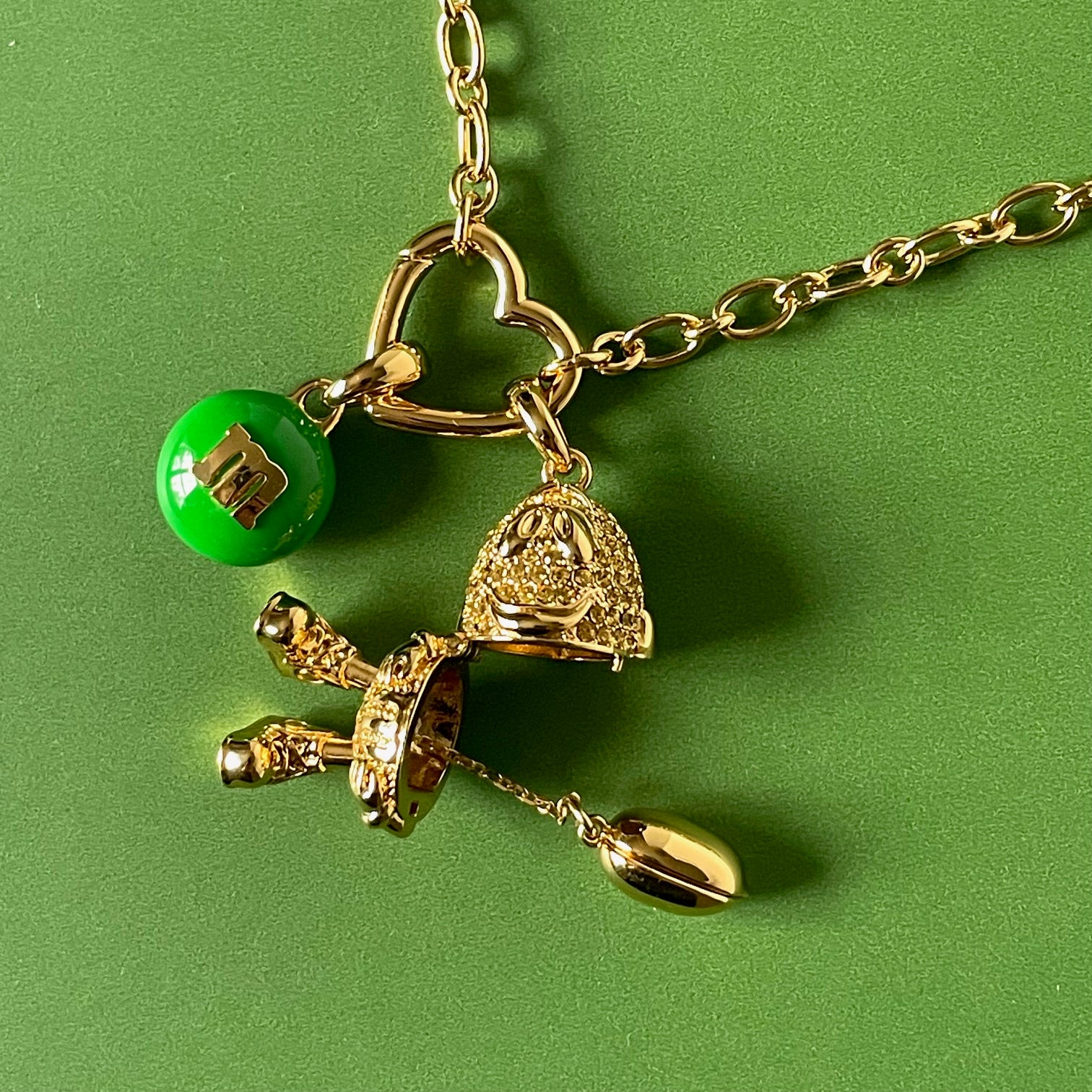 Kate Spade M&M Pendant Necklace Green Gold Statement Novelty Gift