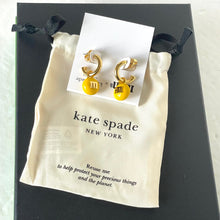 Load image into Gallery viewer, Kate Spade M&amp;M&#39;s Yellow Green Charm Huggies Cuff Earrings Gold Tone
