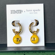 Load image into Gallery viewer, Kate Spade M&amp;M&#39;s Yellow Green Charm Huggies Cuff Earrings Gold Tone