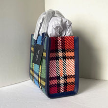 Load image into Gallery viewer, Kate Spade Manhattan Grand Plaid Tweed Small Tote Blue Shoulder Bag ORGPKG