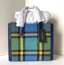 Load image into Gallery viewer, Kate Spade Manhattan Grand Plaid Tweed Small Tote Blue Shoulder Bag ORGPKG