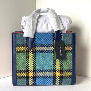 Kate Spade Manhattan Grand Plaid Tweed Small Tote Blue Shoulder Bag ORGPKG