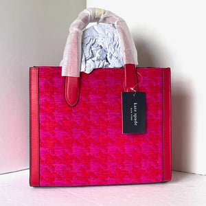 Kate Spade Manhattan Houndstooth Chenille Small Tote Red Shoulder Bag ORIGPKG