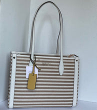 Load image into Gallery viewer, Kate Spade Market Stripe Medium Tote Beige Stripe Canvas Zip Shoulder Bag