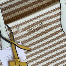 Load image into Gallery viewer, Kate Spade Market Stripe Medium Tote Beige Stripe Canvas Zip Shoulder Bag