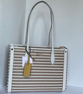 Kate Spade Market Stripe Medium Tote Beige Stripe Canvas Zip Shoulder Bag