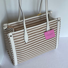Load image into Gallery viewer, Kate Spade Market Stripe Medium Tote Beige Stripe Canvas Zip Shoulder Bag