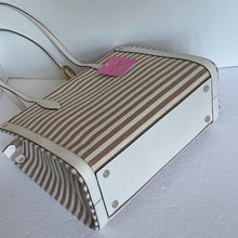 Load image into Gallery viewer, Kate Spade Market Stripe Medium Tote Beige Stripe Canvas Zip Shoulder Bag
