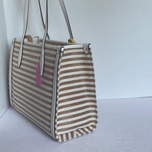 Load image into Gallery viewer, Kate Spade Market Stripe Medium Tote Beige Stripe Canvas Zip Shoulder Bag