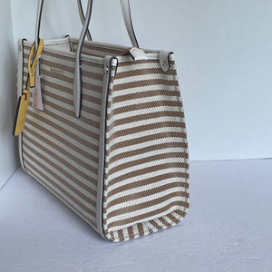 Kate Spade Market Stripe Medium Tote Beige Stripe Canvas Zip Shoulder Bag
