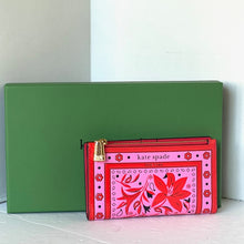 Load image into Gallery viewer, Kate Spade Morgan Bandana Small Slim Bifold Wallet Womens Pink Leather Boho