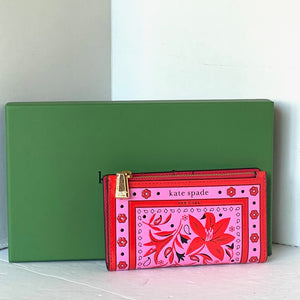 Kate Spade Morgan Bandana Small Slim Bifold Wallet Womens Pink Leather Boho