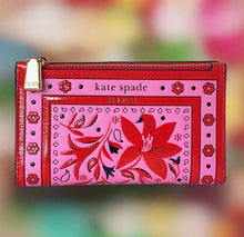 Load image into Gallery viewer, Kate Spade Morgan Bandana Small Slim Bifold Wallet Womens Pink Leather Boho