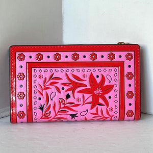 Kate Spade Morgan Bandana Small Slim Bifold Wallet Womens Pink Leather Boho