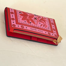 Load image into Gallery viewer, Kate Spade Morgan Bandana Small Slim Bifold Wallet Womens Pink Leather Boho