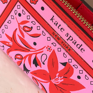 Kate Spade Morgan Bandana Small Slim Bifold Wallet Womens Pink Leather Boho