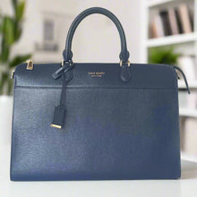 Load image into Gallery viewer, Kate Spade Morgan Laptop Bag Work Tote Womens Blue Leather Shoulder Bag