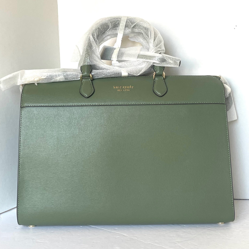 Kate Spade Morgan Laptop Bag Work Tote Womens Green Leather Shoulder Bag