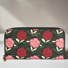 Load image into Gallery viewer, Kate Spade Morgan Large Wallet Floral Rose Womens Black Accordian Zip Garden