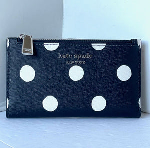 Kate Spade Morgan Sunshine Dot Small Slim Bifold Wallet Black White