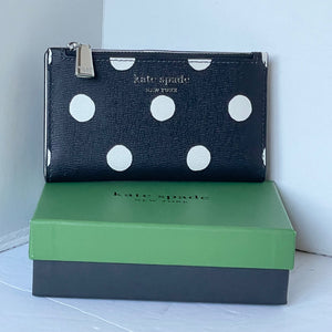 Kate Spade Morgan Sunshine Dot Small Slim Bifold Wallet Black White