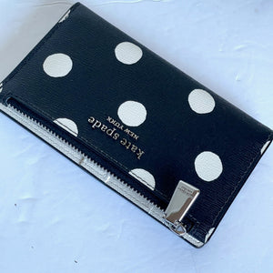 Kate Spade Morgan Sunshine Dot Small Slim Bifold Wallet Black White