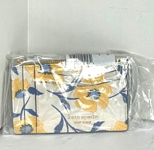 Kate Spade Morgan Sunshine Floral Print Card Case Wristlet Yellow Keyring Wallet