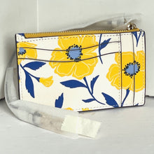 Load image into Gallery viewer, Kate Spade Morgan Sunshine Floral Print Card Case Wristlet Yellow Keyring Wallet