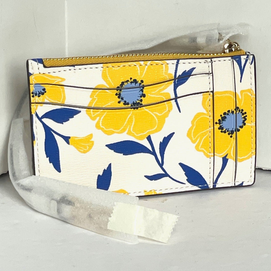 Kate Spade Morgan Sunshine Floral Print Card Case Wristlet Yellow Keyring Wallet