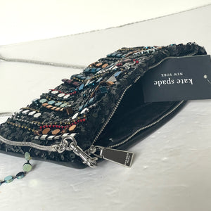 Kate Spade Nova Fringe Embellished Clutch Crossbody Black Chain Strap Rare