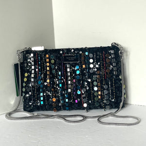 Kate Spade Nova Fringe Embellished Clutch Crossbody Black Chain Strap Rare