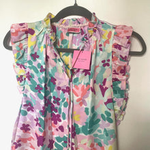 Load image into Gallery viewer, Kate_Spade_Painted_Petals_Tie-Neck_Ruffle_Blouse_Pink_Blue_Floral