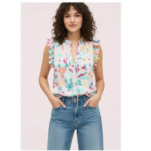 Load image into Gallery viewer, Kate Spade Painted Petals Tie-Neck Ruffle Blouse Pink Blue Floral Small