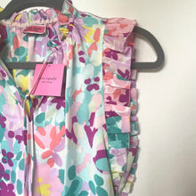 Load image into Gallery viewer, Kate_Spade_Painted_Petals_Tie-Neck_Ruffle_Blouse_Pink_Blue_Floral
