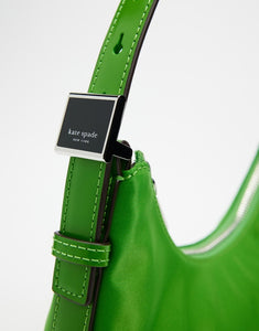 Kate Spade Sam Icon KSNYL Shoulder Bag 90s Green Nylon Small Top Zip Leather