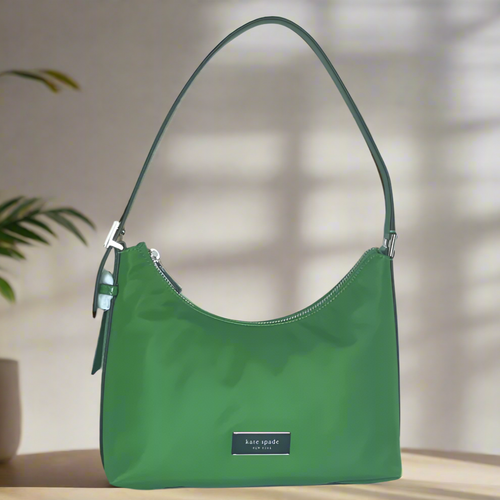 Kate Spade Sam Icon KSNYL Shoulder Bag 90s Green Nylon Small Top Zip Leather