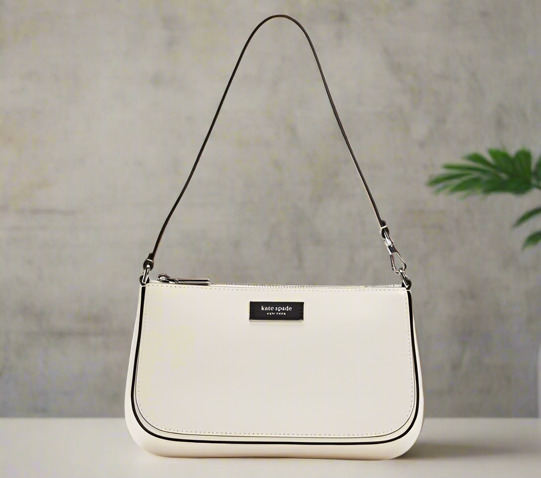 Kate Spade Sam Icon Leather Mini Pochette 90s White Shoulder Bag Wristlet