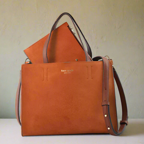 Kate Spade Sam Suede Crossbody Satchel & Pouch Brown Leather Bag Top Handle