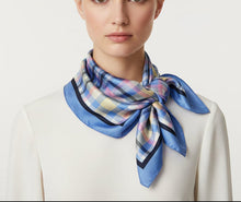 Load image into Gallery viewer, Plaid fabric with blue border on a white background