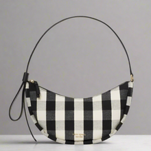 Load image into Gallery viewer, Kate Spade Smile Shoulder Bag Gingham Check Small Black Leather Trim Zip